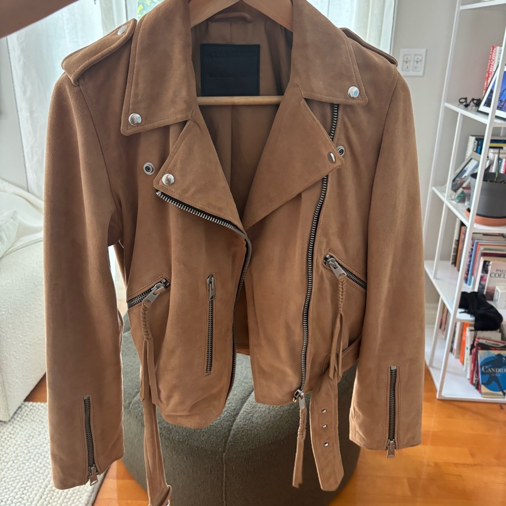 All Saints Camel Suede Biker Jacket